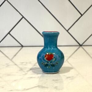 Mexican hand crafted hand painted mini vase trinket shelf decor red heart teal